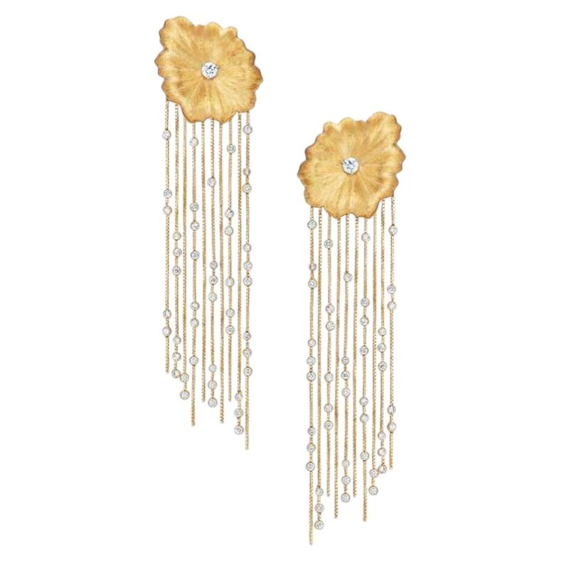 18 Karat Yellow Gold and Diamonds Tassel Earrings For Sale