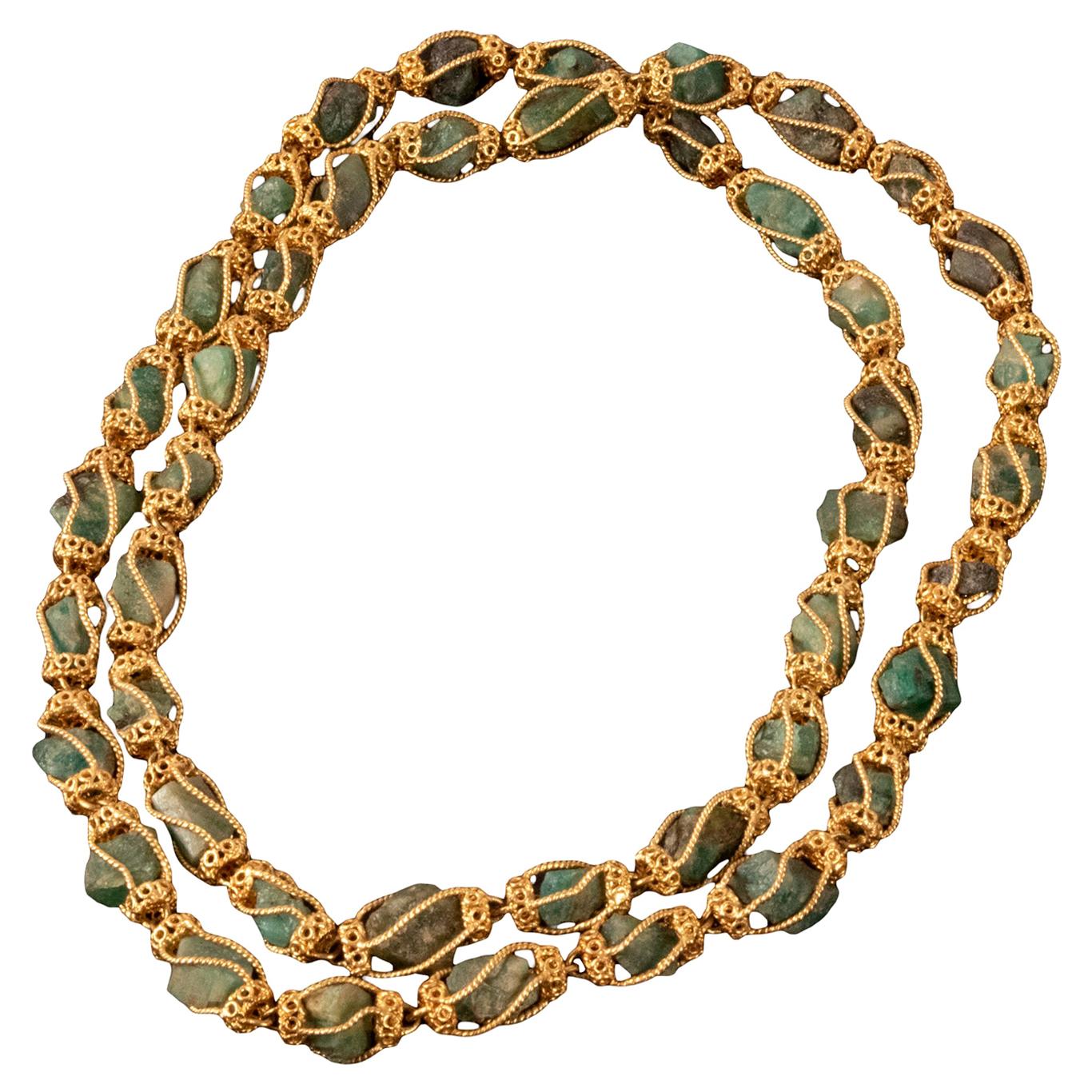 18-Karat Yellow Gold and Emerald Crystal Necklace