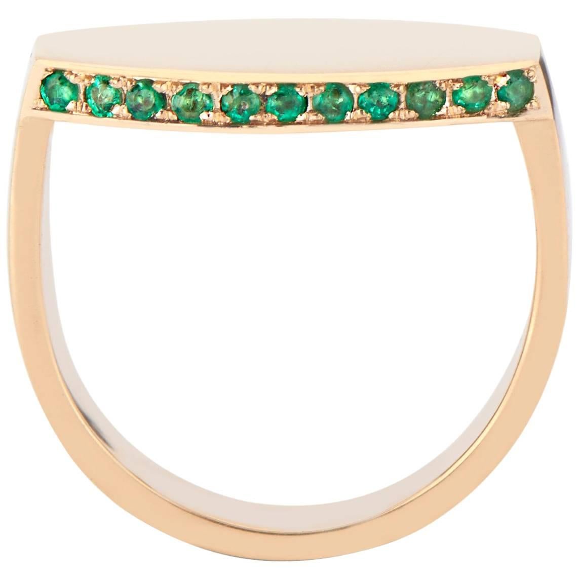 18 Karat Yellow Gold and Emerald Oblong Signet Ring with Optional Engraving For Sale