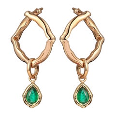 18 Karat Yellow Gold and Emeralds Hoop Earrings