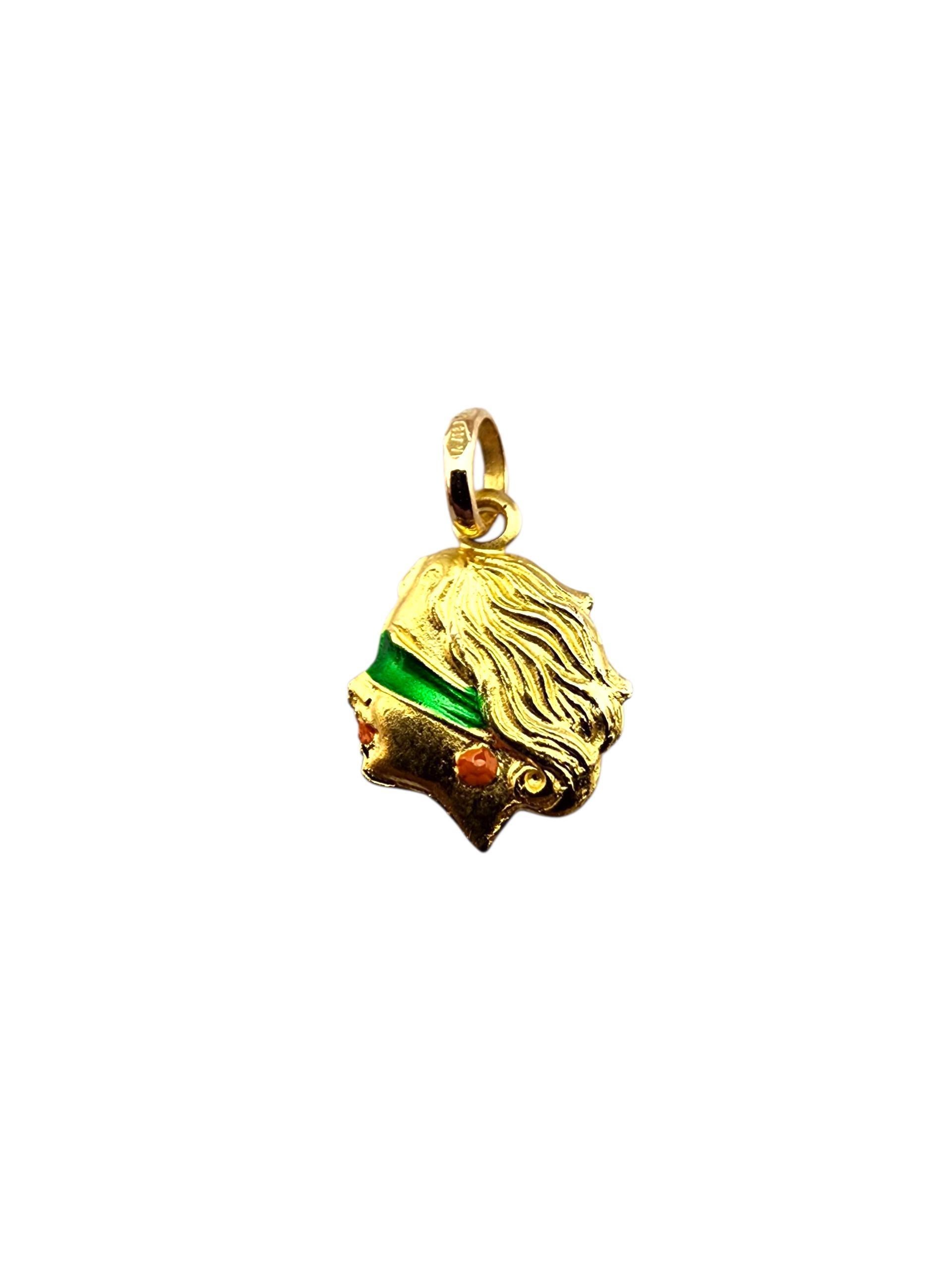 Contemporain Pendentif Justice aveugle en or jaune 18 carats et émail #23178 en vente