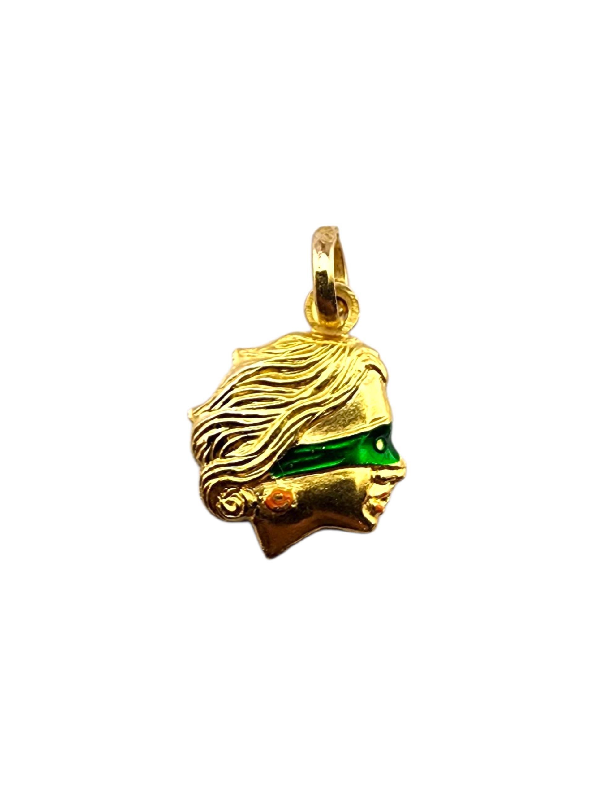 Pendentif Justice aveugle en or jaune 18 carats et émail #23178