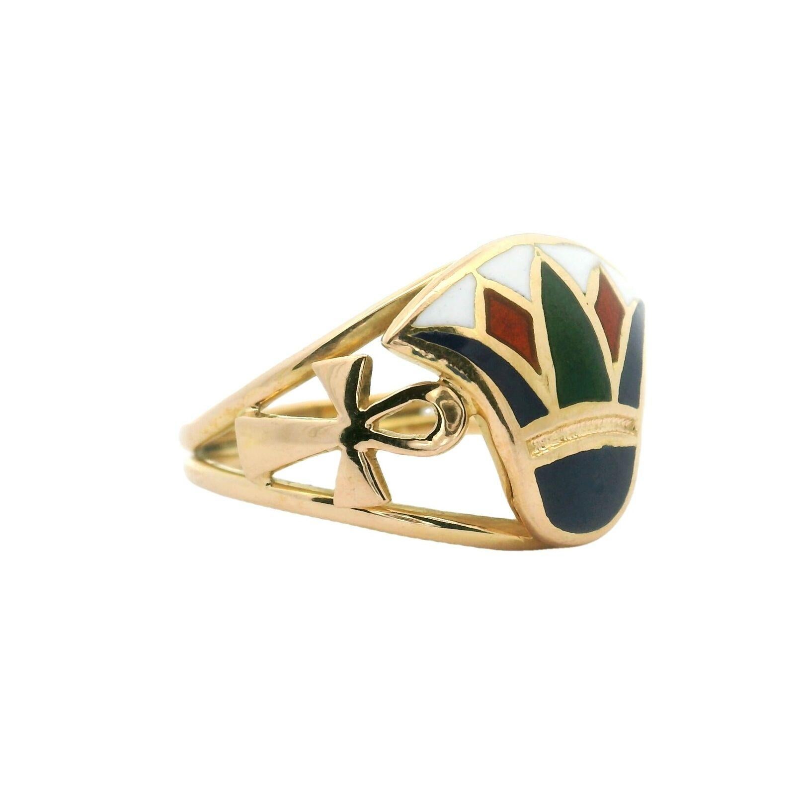 18 Karat Gelbgold und Emaille Fancy Ankh-Ring für Damen im Zustand „Gut“ in Guilford, CT