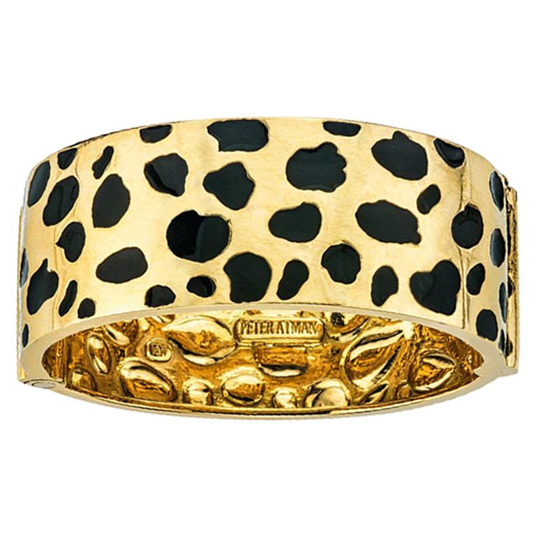 18 Karat Yellow Gold and Enamel "Leopard" Style Bangle Bracelet For Sale