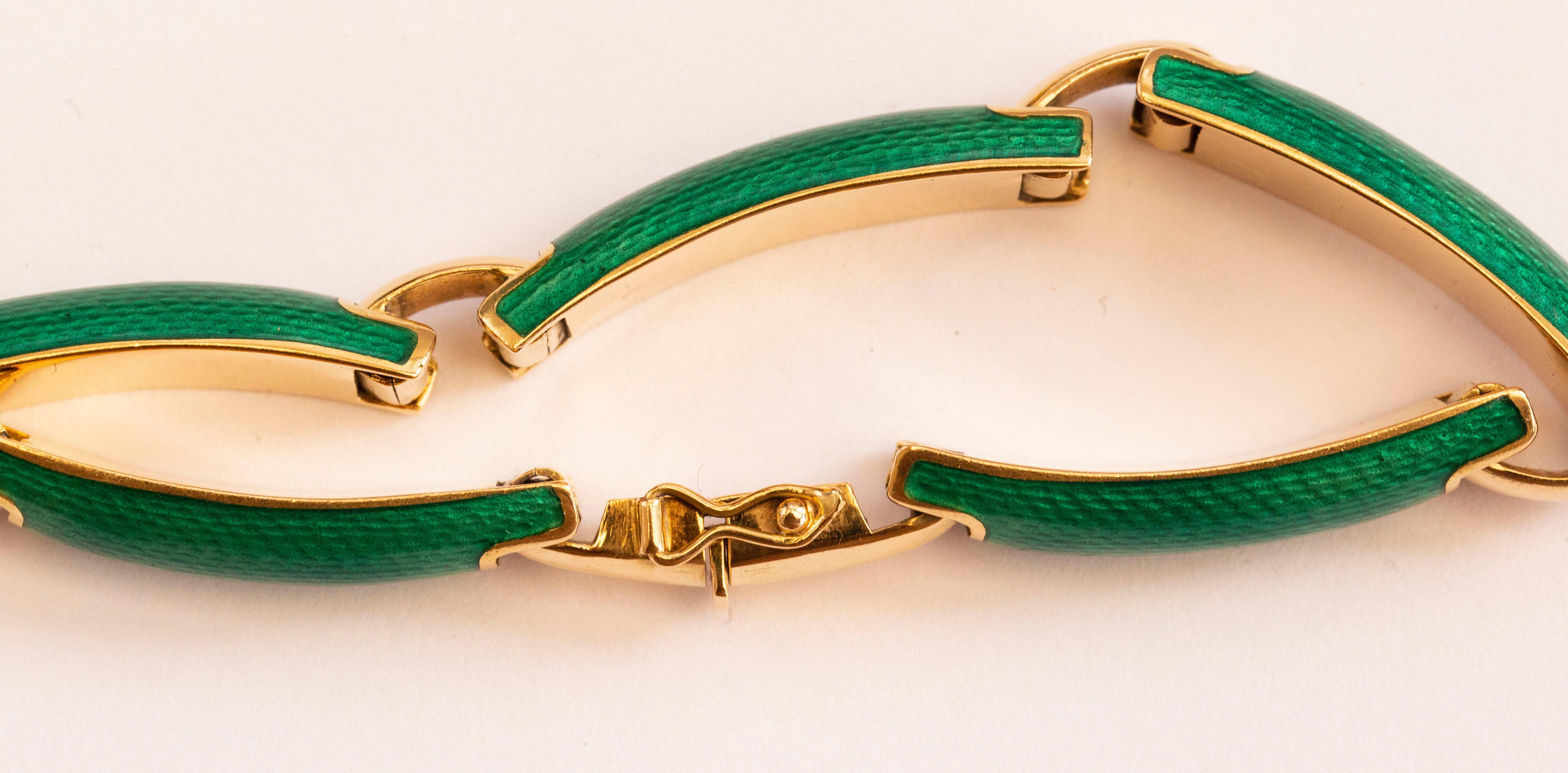 Modern 18 Karat Yellow Gold and Enamel Link Bracelet  For Sale