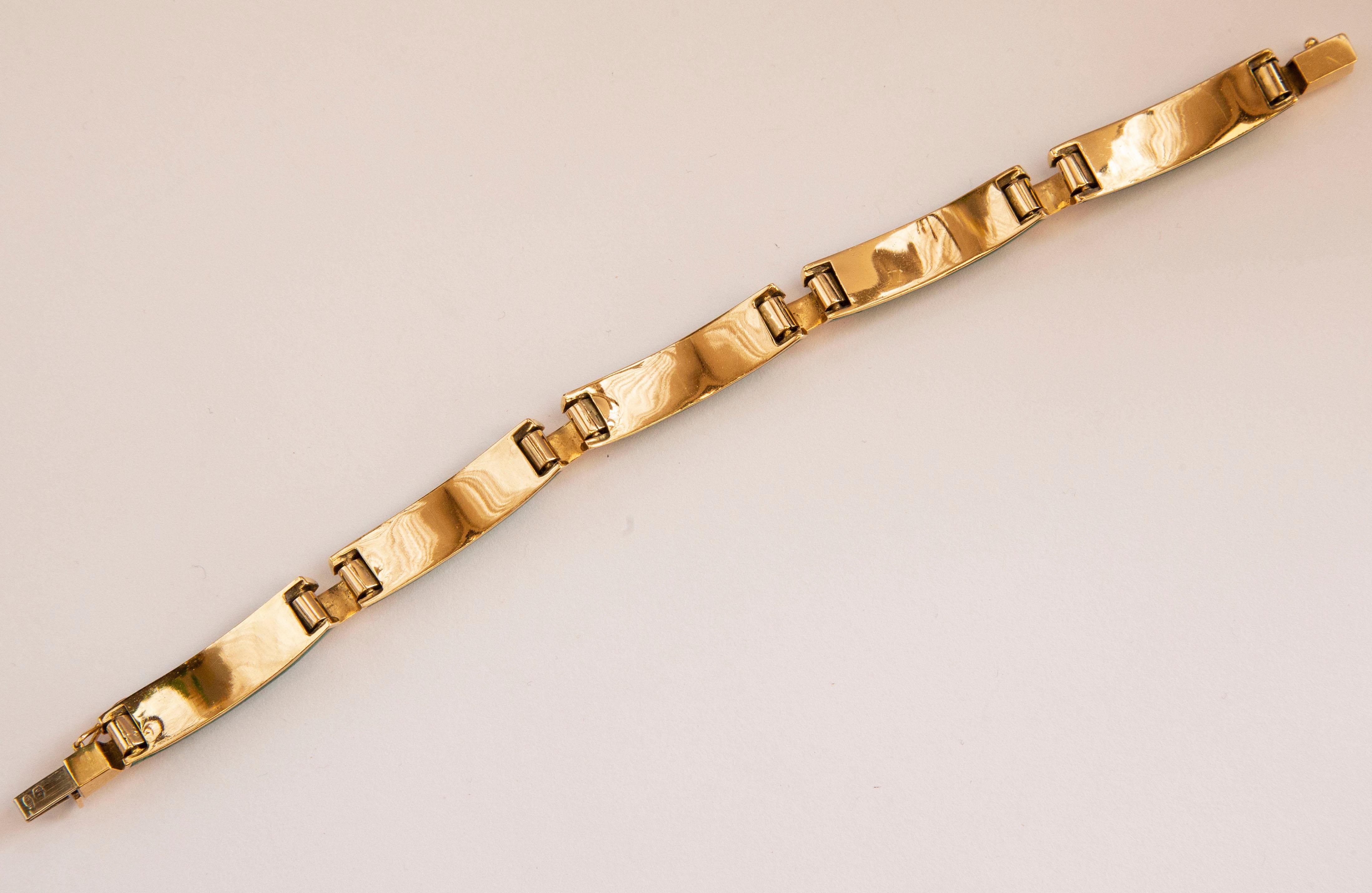 18 Karat Yellow Gold and Enamel Link Bracelet  In Good Condition For Sale In Arnhem, NL