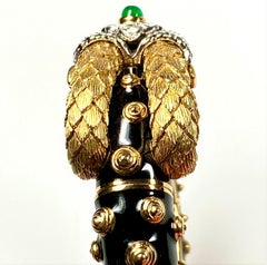 18 Karat Yellow Gold and Enamel Ram's Head Bangle by David Webb