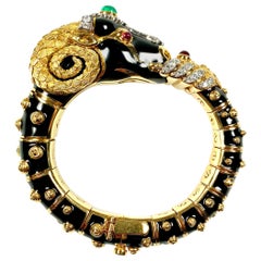 18 Karat Yellow Gold and Enamel Ram's Head Bangle by David Webb