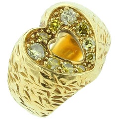 18 Karat Yellow Gold and Fancy Diamond Heart Shape Ring