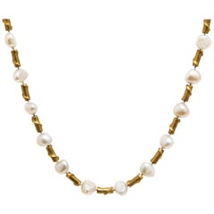 Vintage 18 Karat Yellow Gold and Freshwater Pearl Necklace