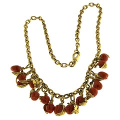 18 Karat Yellow Gold and Fruit Coral Pendant Necklace - Micheletto