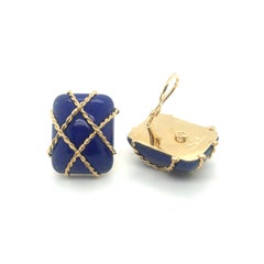 18 Karat Yellow Gold and Lapis Lazuli Cage Earrings by Seaman Schepps
