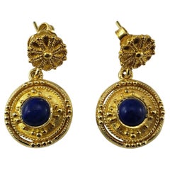 18 Karat Yellow Gold and Lapis Lazuli Dangle Earrings #18831