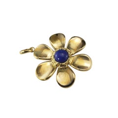 18 Karat Yellow Gold and Lapis Lazuli Large  Flower Pendant #18454