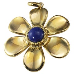 18 Karat Yellow Gold and Lapis Lazuli Large  Flower Pendant #18454