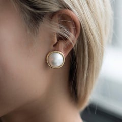 18 Karat Yellow Gold and Mabe Pearl Stud Earrings