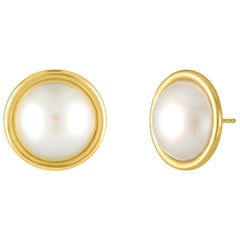 18 Karat Yellow Gold and Mabe Pearl Stud Earrings