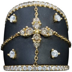 18 Karat Yellow Gold and Matte Finish Black Onyx Diamond Cocktail Ring