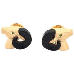 18 Karat Yellow Gold and Onix Aries Style Cufflinks Made in Italy with Box