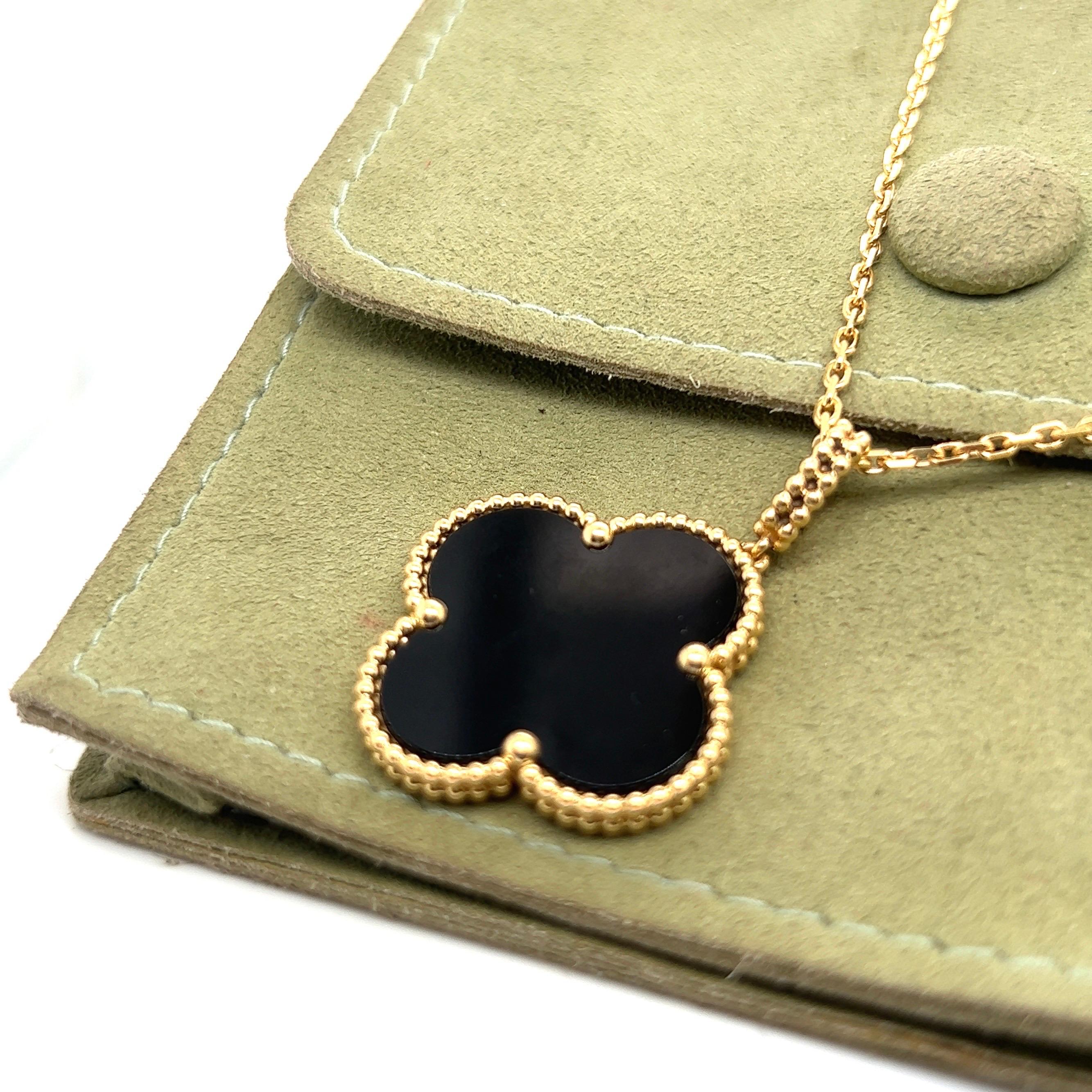 Contemporary 18 Karat Yellow Gold and Onyx Alhambra Pendant with Chain by Van Cleef & Arpels