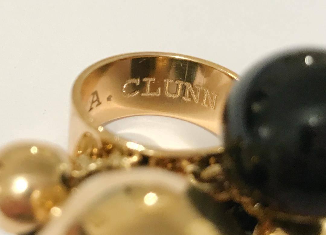 Contemporary 18 Karat Yellow Gold and Onyx Tassel Ring with Diamonds by A. Clunn For Sale