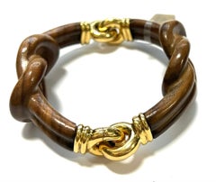 18 Karat Yellow Gold and Palissander Bracelet with Knot Element