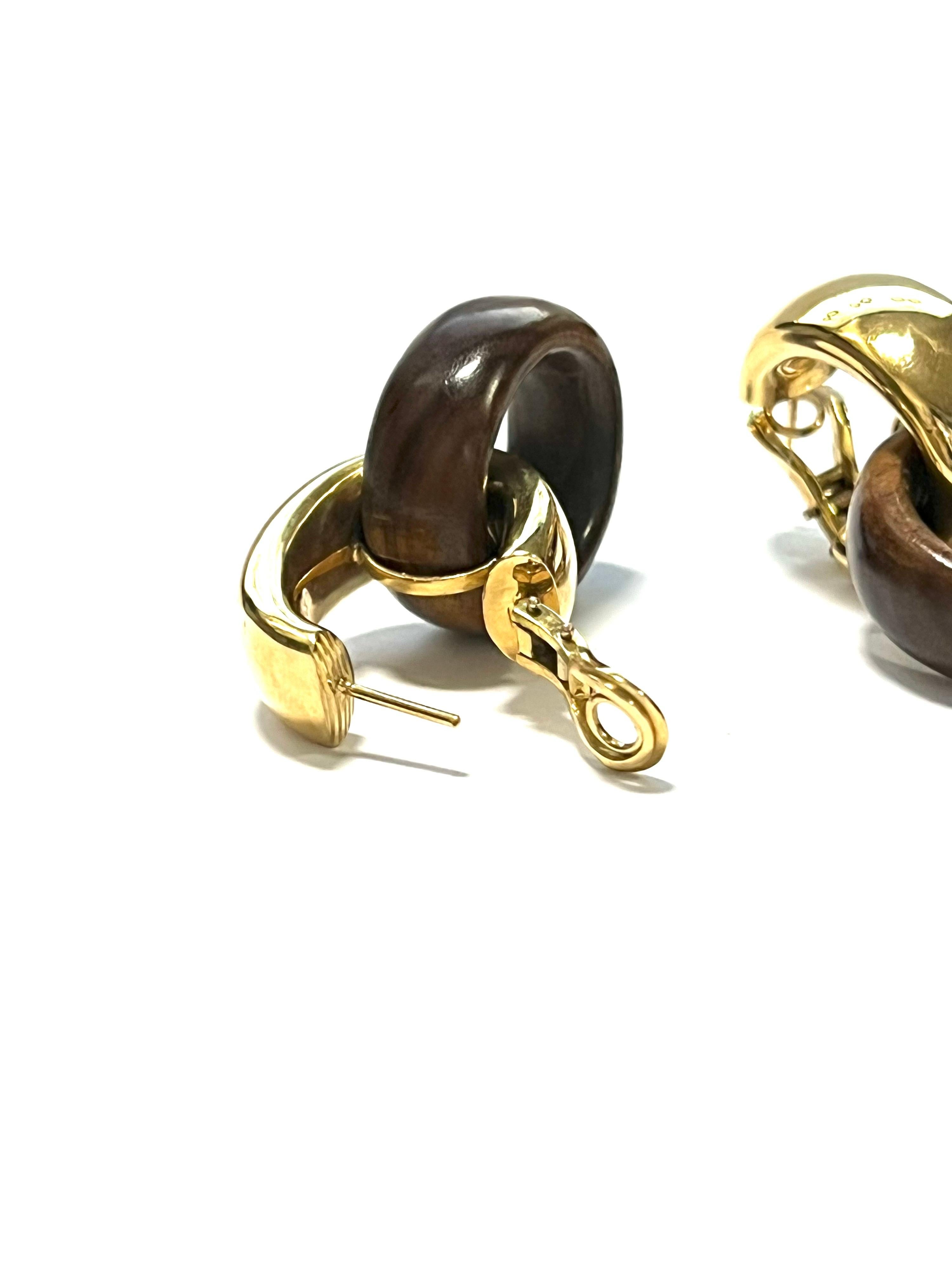 Artisan 18 Karat Yellow Gold and Palissander Earrings