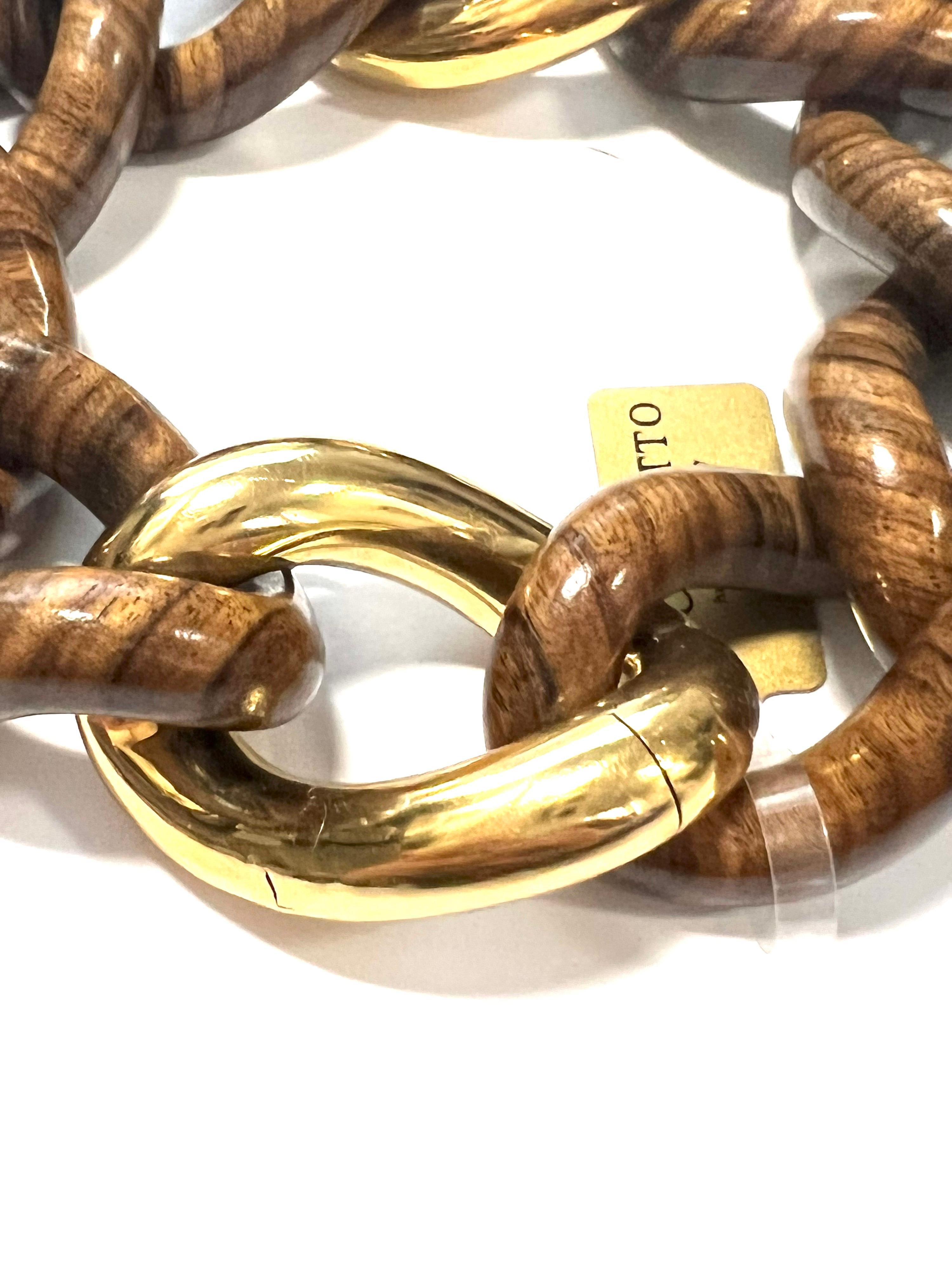  Bracelet à gros maillons en or jaune 18 carats et paillettes de palissandre Unisexe 