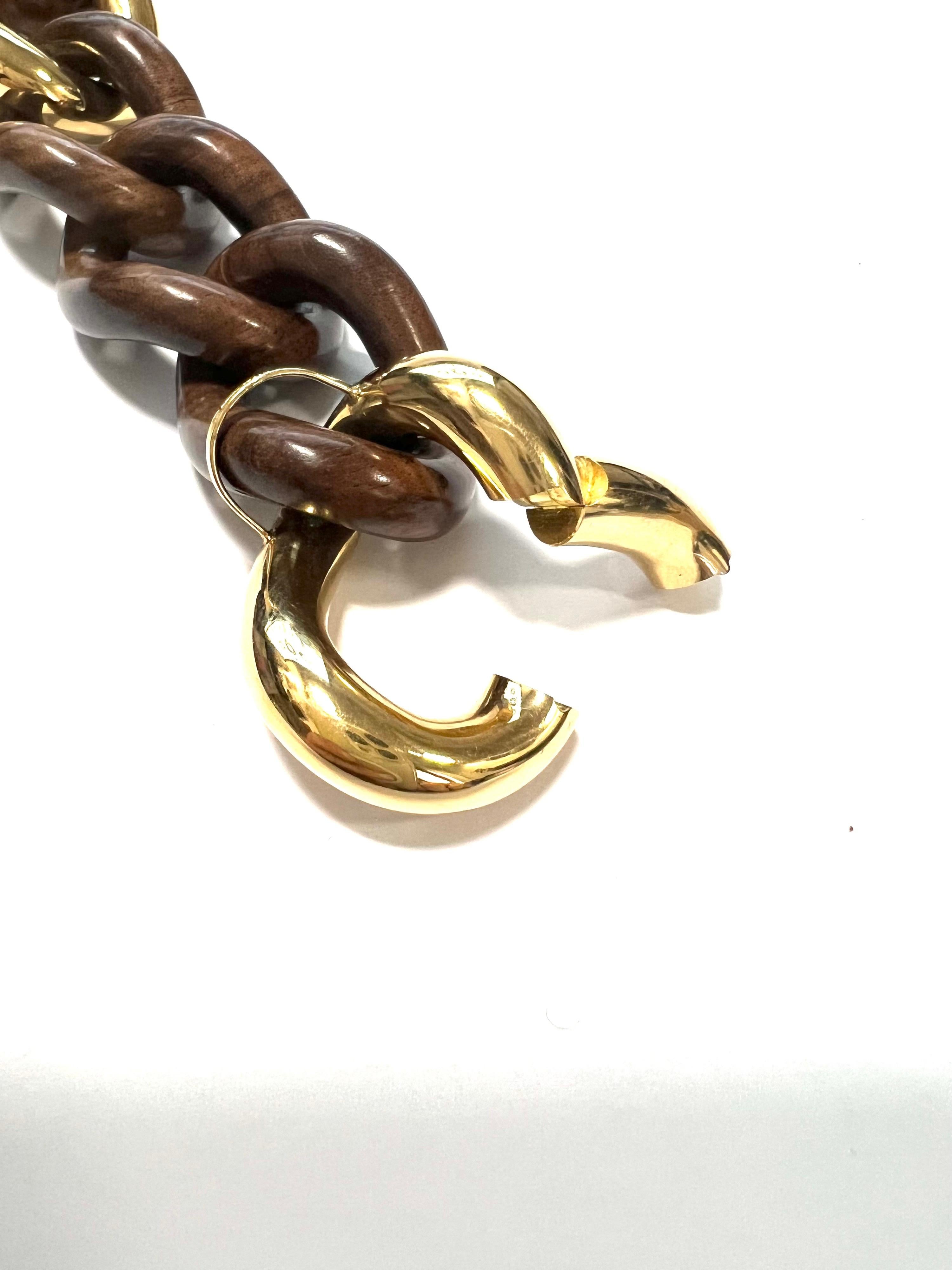 Pulsera de Eslabones Gourmette de Oro Amarillo de 18 Kilates y Palisandro Artes y manualidades en venta