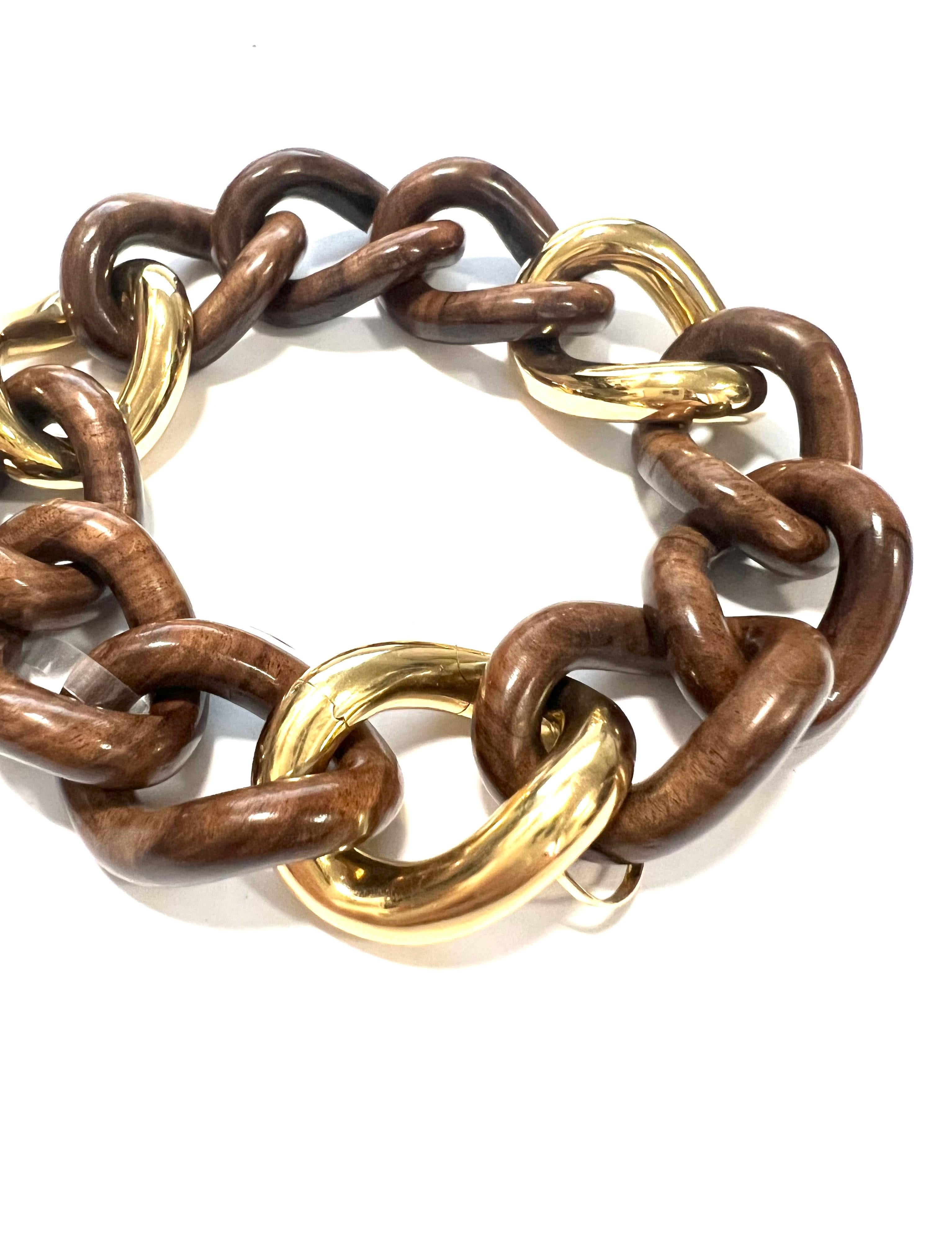 Pulsera de Eslabones Gourmette de Oro Amarillo de 18 Kilates y Palisandro en Nuevo estado para la venta en Milano, Lombardia