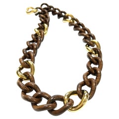 18 Karat Yellow Gold and Palissander Groumette Link Necklace