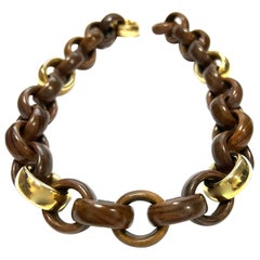 18 Karat Yellow Gold and Palissander Link Necklace