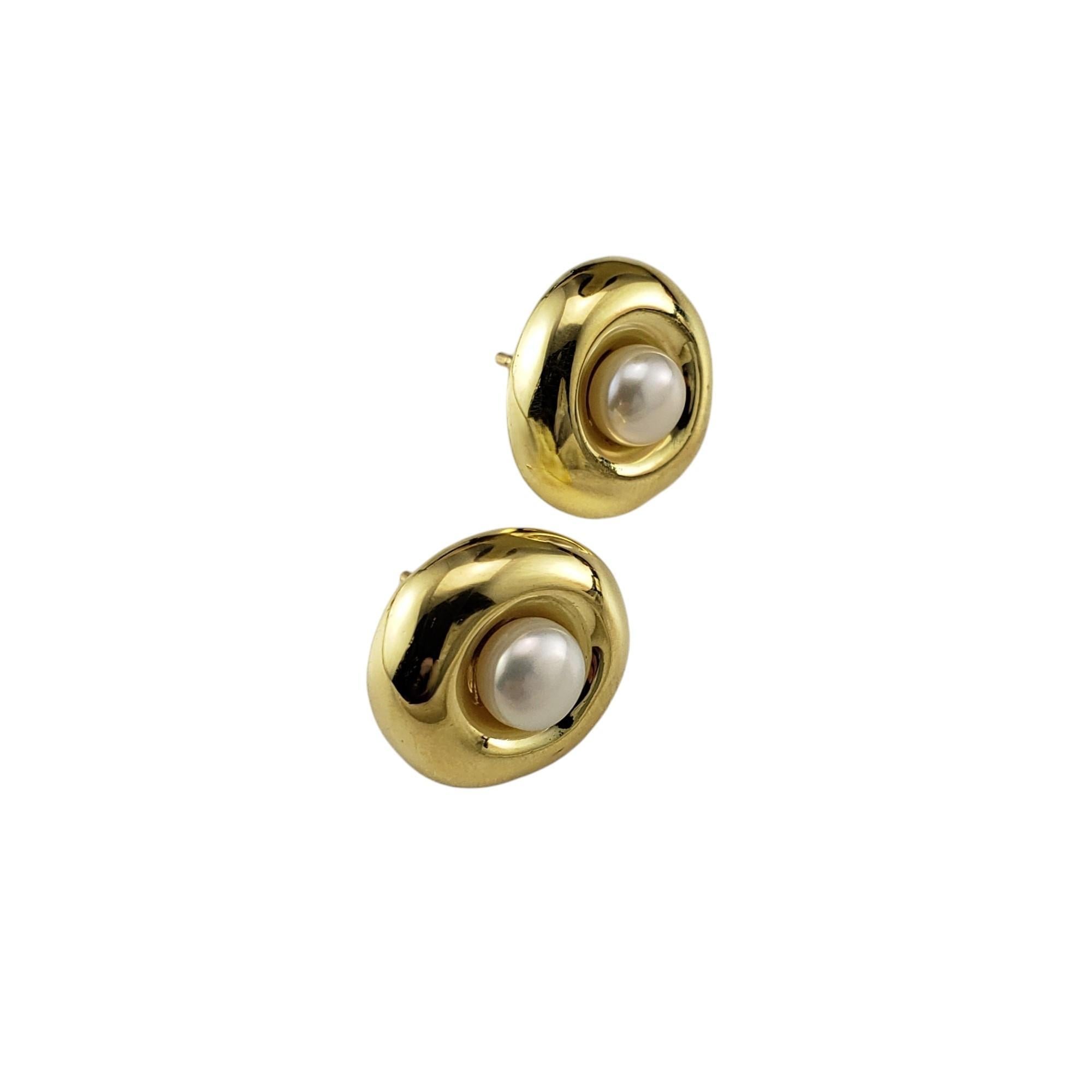 Round Cut 18 Karat Yellow Gold and Pearl Button Earrings #17107 For Sale