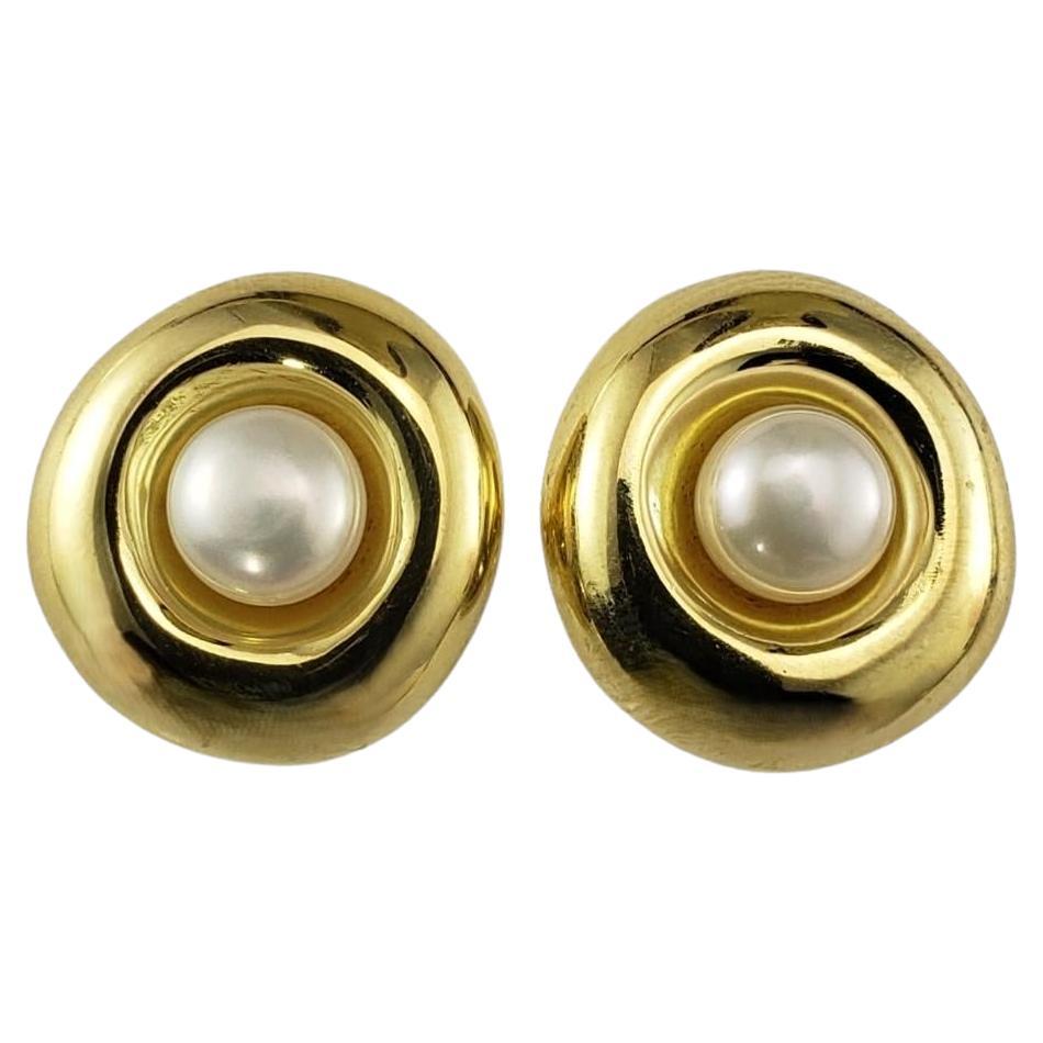 18 Karat Yellow Gold and Pearl Button Earrings #17107