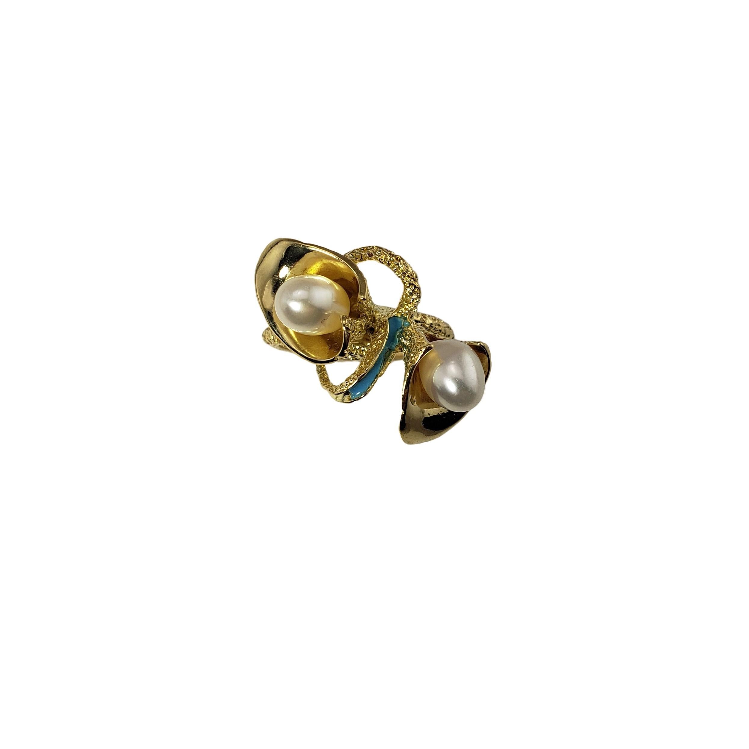 Oval Cut 18 Karat Yellow Gold and Pearl Calla Lily Ring For Sale