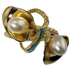 Vintage 18 Karat Yellow Gold and Pearl Calla Lily Ring