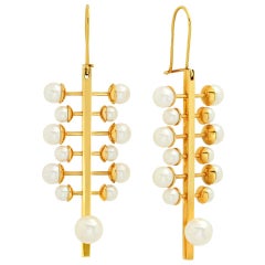 FARBOD 18 Karat Yellow Gold and Pearl Earrings "Branch"