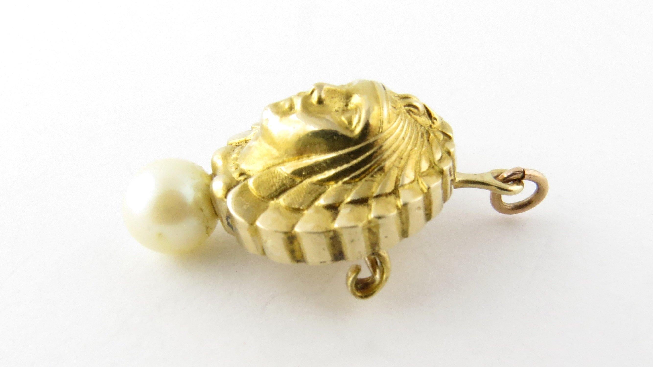 Round Cut 18 Karat Yellow Gold and Pearl Goddess Pendant or Brooch