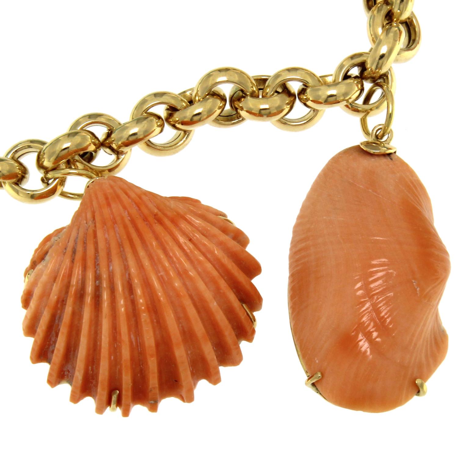 18 Karat Yellow Gold, Pink Coral, and Turquoise Necklace For Sale 1