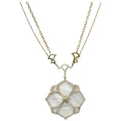 18 Karat Yellow Gold and Pink Mother-of-Pearl and 3.36 Carat Diamond Necklace