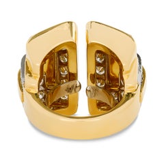 18 Karat Yellow Gold and Platinum Bold Geometric Diamond Split Shank Ring