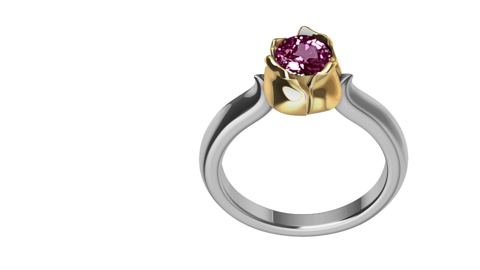 En vente :  Bague tulipe en or jaune 18 carats et platine avec saphir rose certifié de 1,18 carat 4