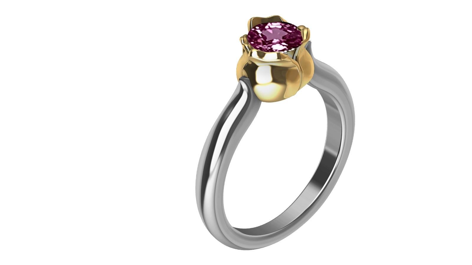For Sale:  18 Karat Yellow Gold and Platinum Ceritfied Pink Sapphire 1.18 Carat Tulip Ring 5