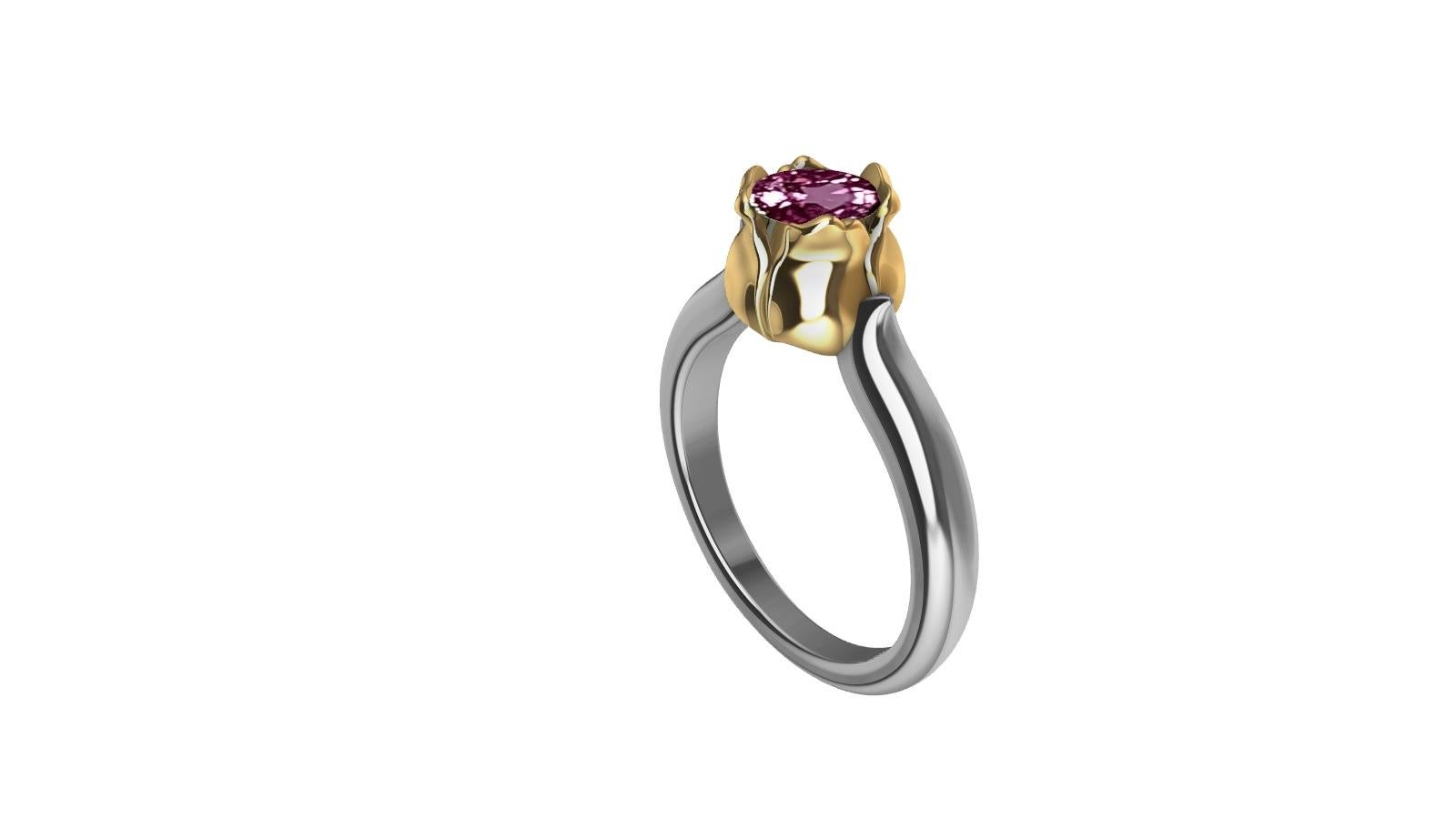 En vente :  Bague tulipe en or jaune 18 carats et platine avec saphir rose certifié de 1,18 carat 6