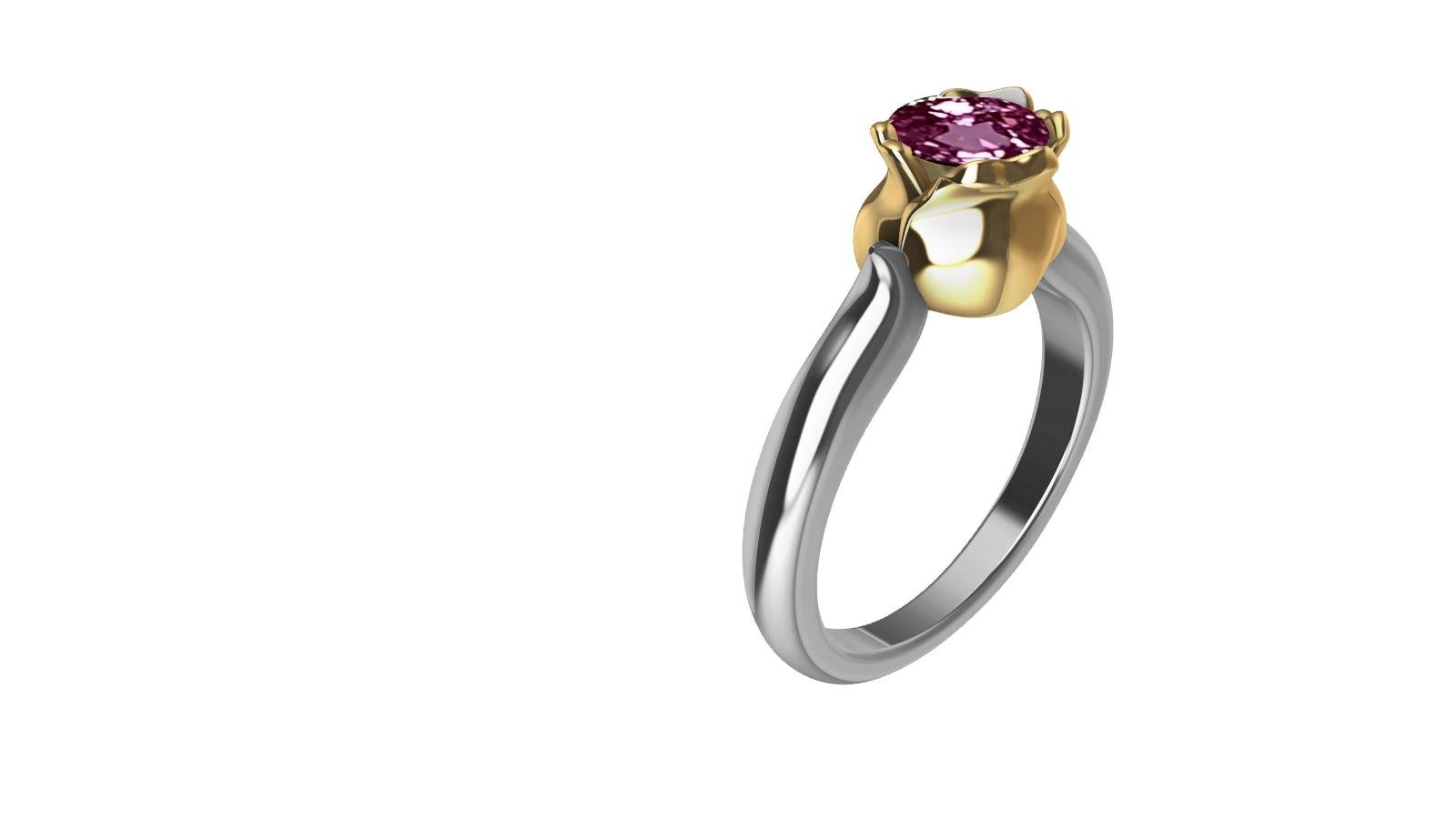 For Sale:  18 Karat Yellow Gold and Platinum Ceritfied Pink Sapphire 1.18 Carat Tulip Ring 7