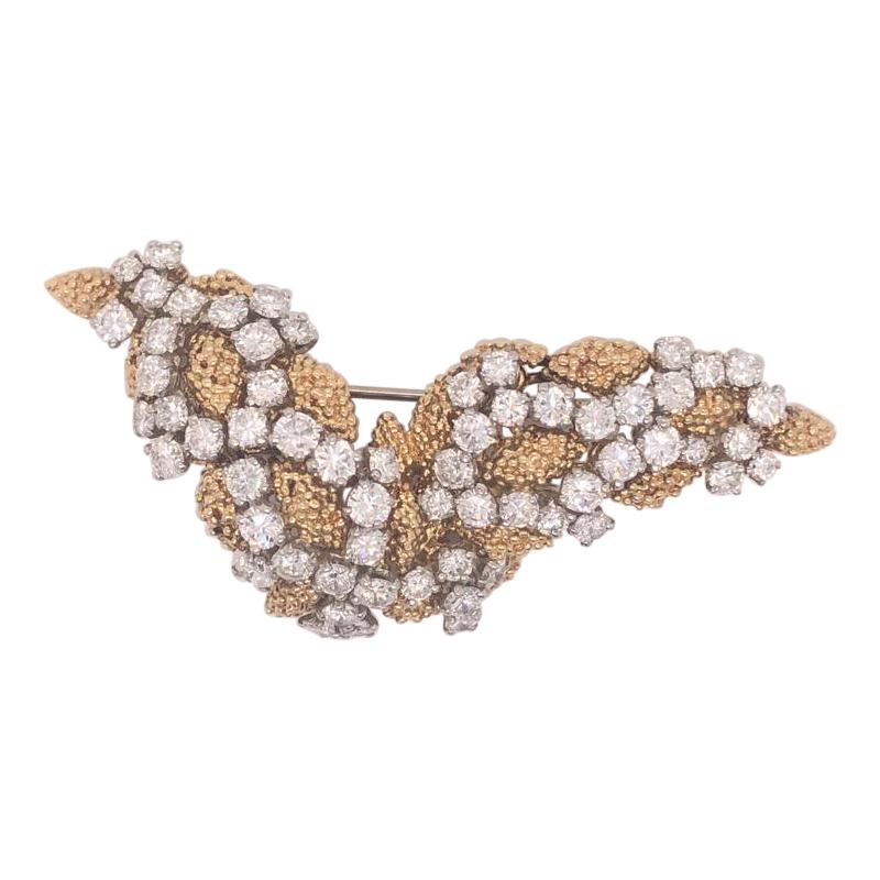 9.00ct 62 Stones Diamond Bird Shape Pin Brooch VCA NY 18K Yellow Gold Platinum 