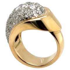 Anello retrò in oro giallo 18 carati e platino con diamanti, anni '40