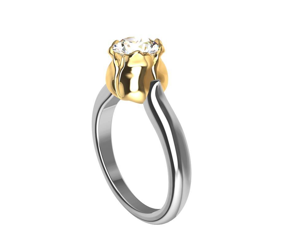 Im Angebot: Verlobungsring aus 18 Karat Gelbgold und Platin mit GIA-Diamant in Tulpen () 2