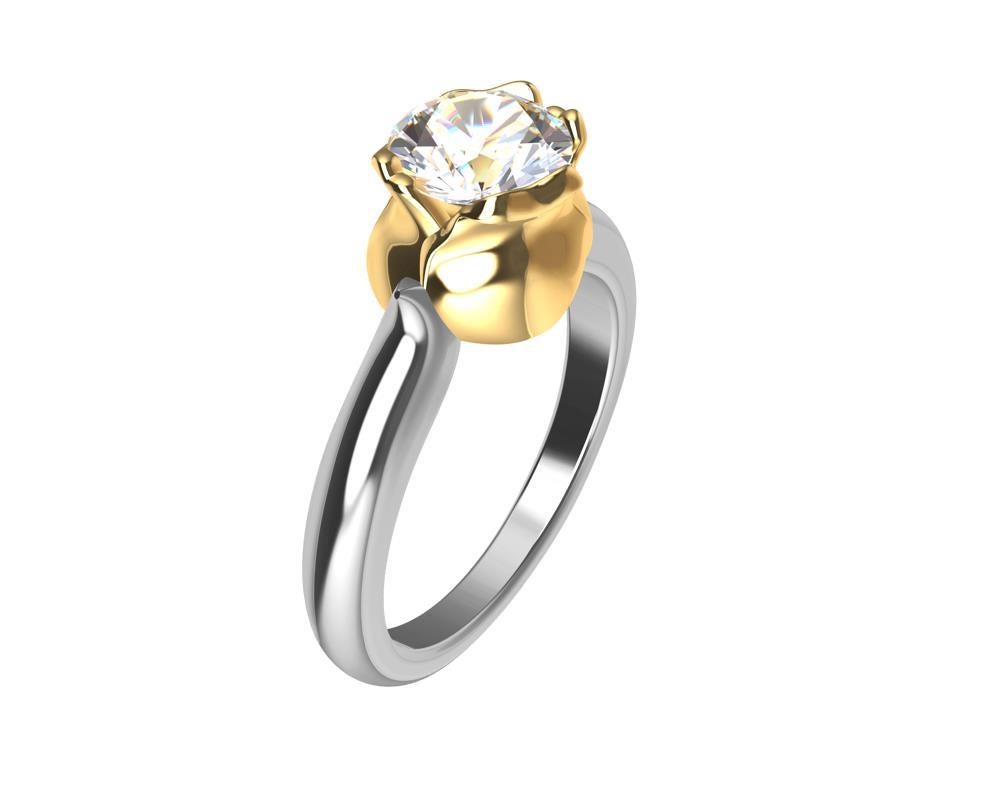 Im Angebot: Verlobungsring aus 18 Karat Gelbgold und Platin mit GIA-Diamant in Tulpen () 3
