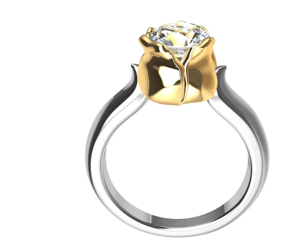 For Sale:  18 Karat Yellow Gold and Platinum GIA Diamond Tulip Engagement Ring 8